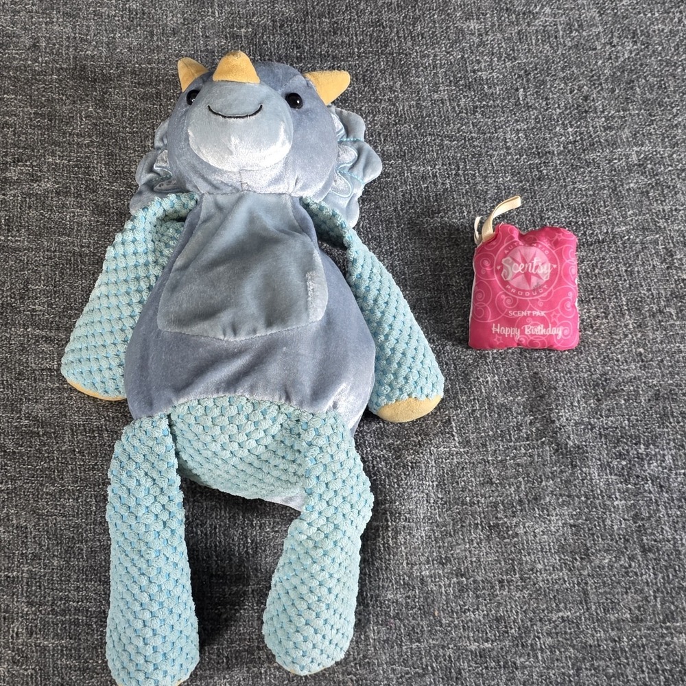 Scentsy Buddy Terra the Triceratops 16" Blue Dinosaur Plush Scent Pack Retired